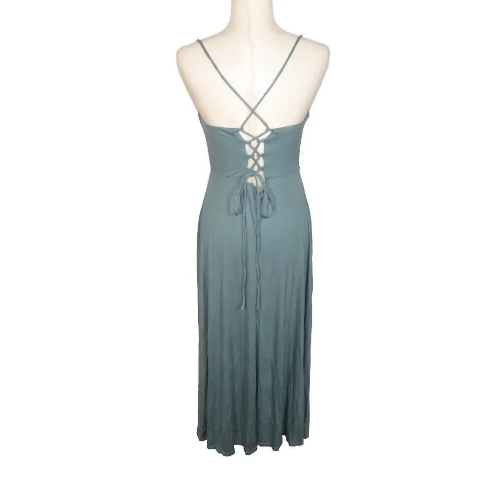 Halara Soft Stretchy Draped Neck Open Back Lace Up Padded Maxi Dress Size Medium - Picture 7 of 15
